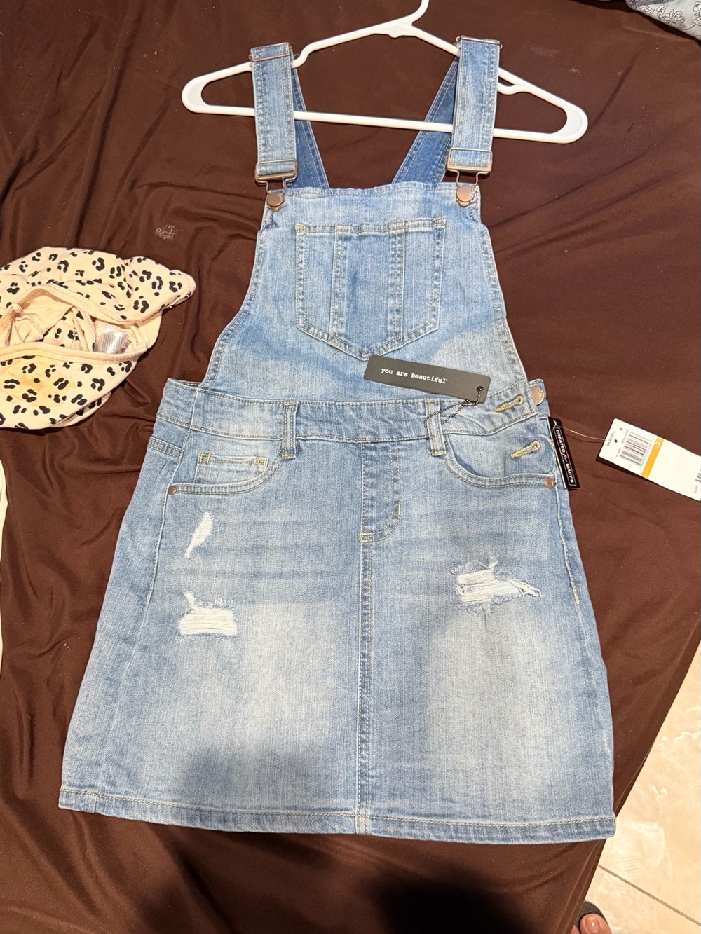 Dollhouse Light Blue Distressed Denim Overall Dress